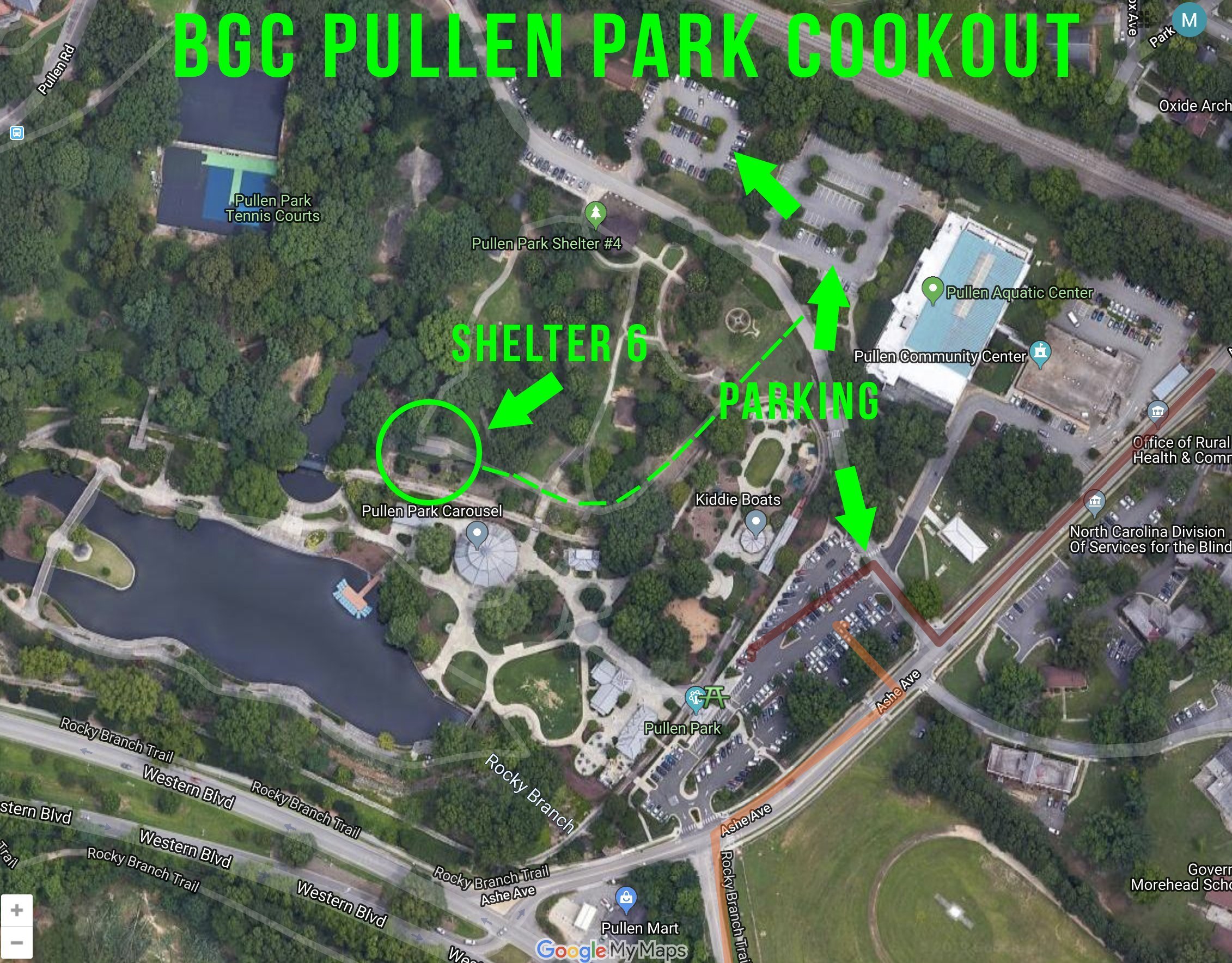 Map Of Pullen Park pullen park shelter 6 map with parking | Baptist Grove Church